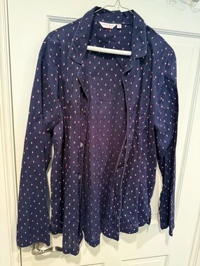 Vintage Derek Rose Navy Diamond Print Pajamas Button Top Shirt Large 100% Cotton